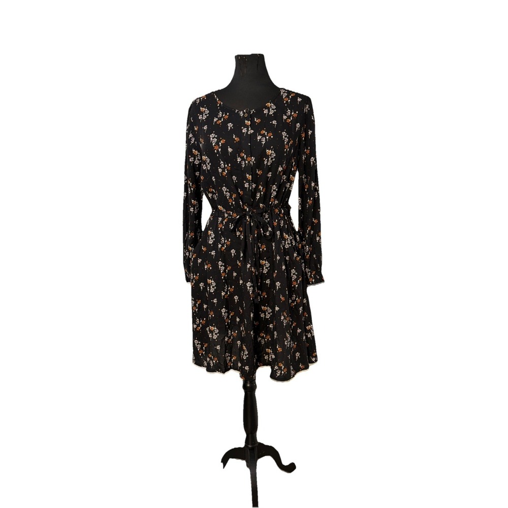 FatFace Women's Top 10 Long‎ Sleeve Round Neck Tunic Black Floral Preppy Goth